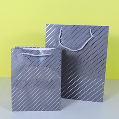 Gilding vertical stripe paper hand-held gift bag, oblique stripe white card packaging bag, three-strand rope paper gift bag