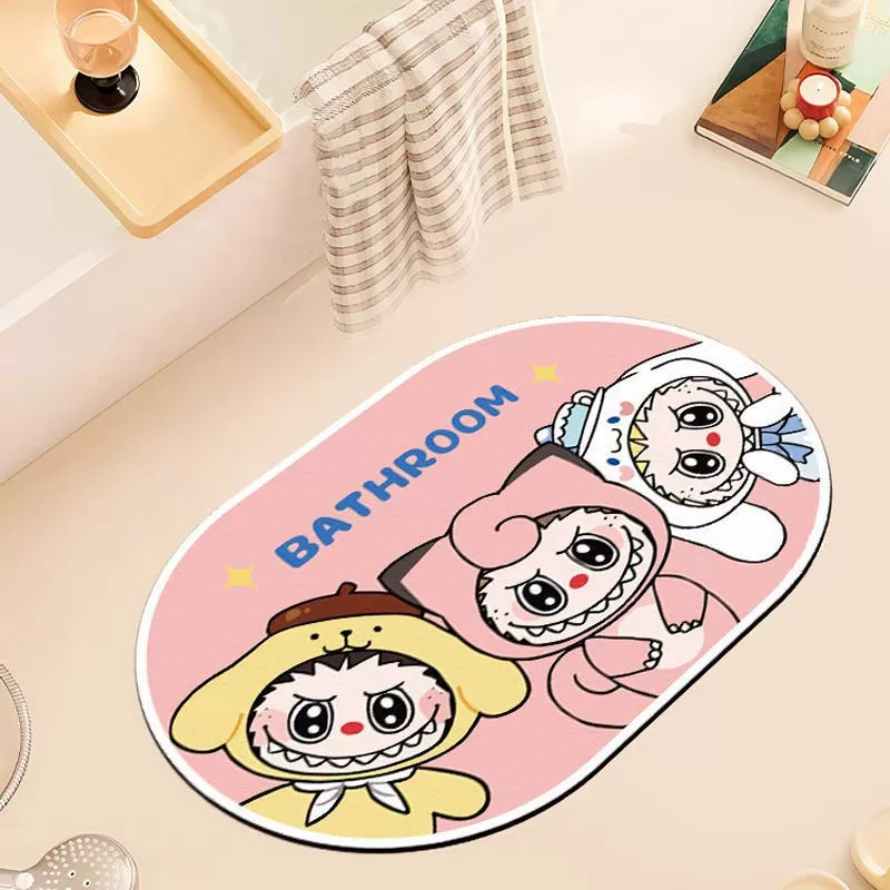 Коврик для ванной комнаты с рисунком Labubu, коврик для ванной комнаты из диатомовой грязи, коврик для ванной комнаты, водопоглощающий и грязеотталкивающий, противоскользящий, быстросохнущий коврик