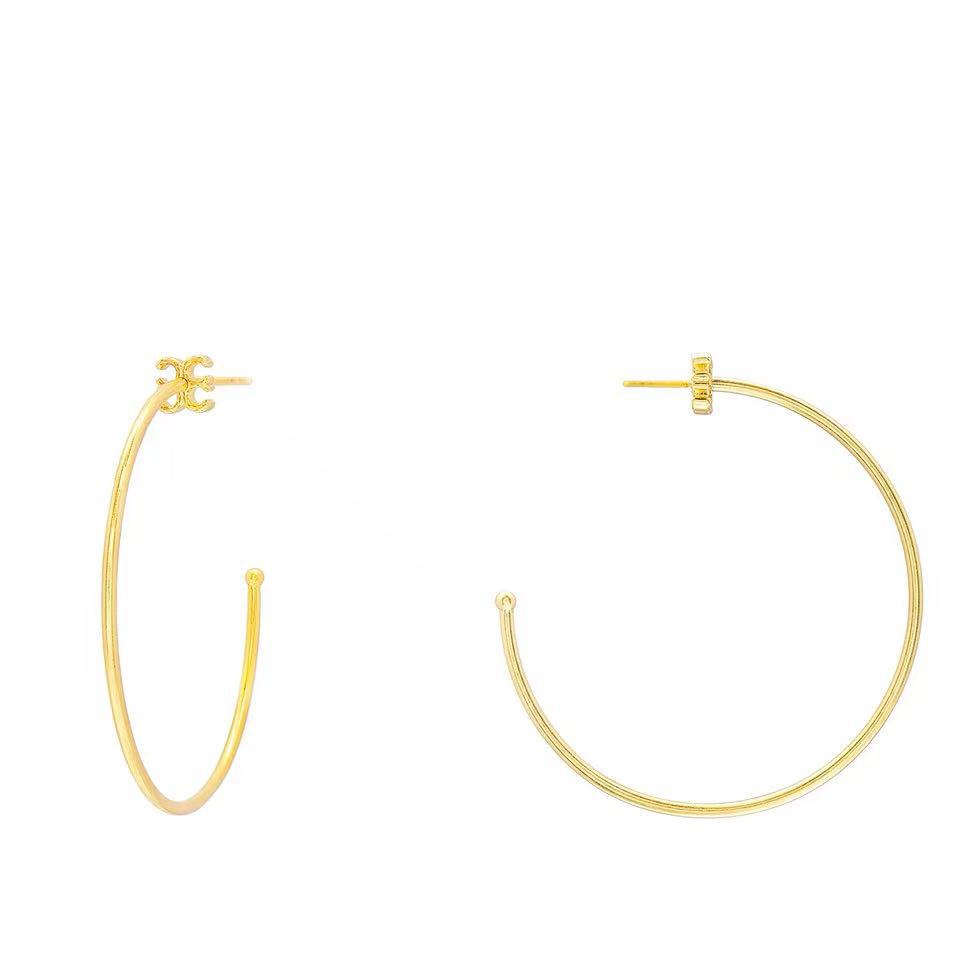 925 Silver Needle Round Heart Coc Round Heart Brass Plated Real Gold Earrings Simple Normcore Plain Hoop Earrings Autumn and Winter Versatile Earrings