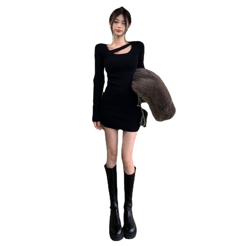 Spice-up Skirt 2025 Hot Babe Dress Long Sleeve Autumn/Winter Empress Women's Tight Black Short Skirt Bodycon
