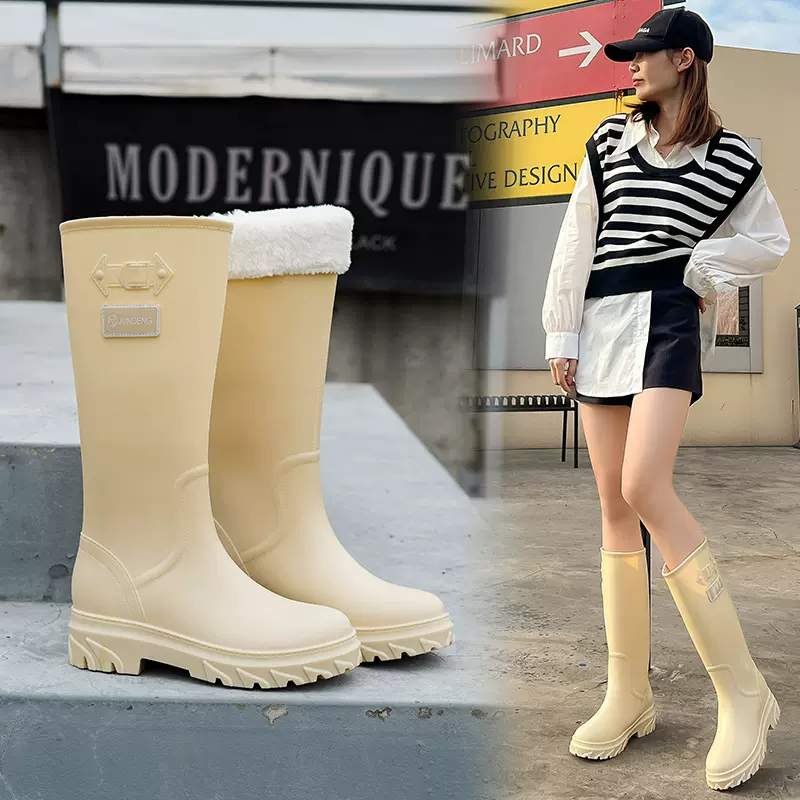 时尚雨鞋女款防滑新款高筒韩版雨靴成人胶鞋加绒外穿高筒水鞋批发