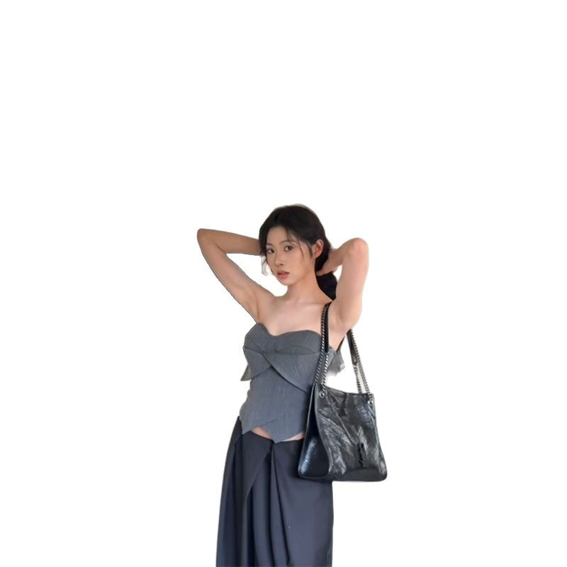 套装女2025春夏新款纯欲风辣妹不规则收腰抹胸背心高腰休闲阔腿裤|undefined