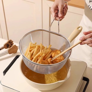 304 Stainless Steel Colander Fine Mesh Frying Pan Filter Basket Noodles Spoon Kitchen Oil Drain Spoon Oil Leakage Drain Mesh Screen
