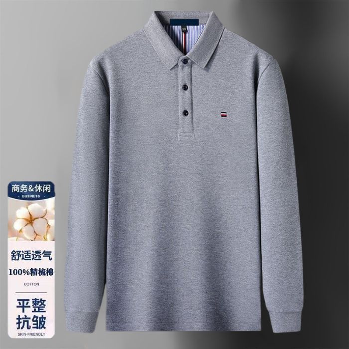 源头厂家2025新款纯棉男士长袖t恤秋季潮牌polo衫男翻领休闲上衣T|undefined
