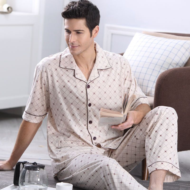 Pantalones de manga corta de verano 100% pijamas de algodón fino ocio traje de hombre de mediana edad y ancianos homewear