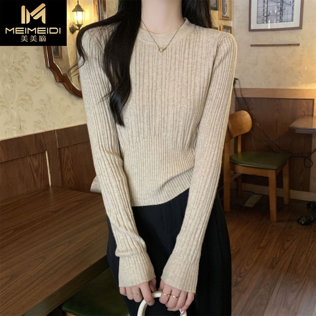 秋冬季新款修身圆领别致设计感针织衫内搭长袖打底衫毛衣女装