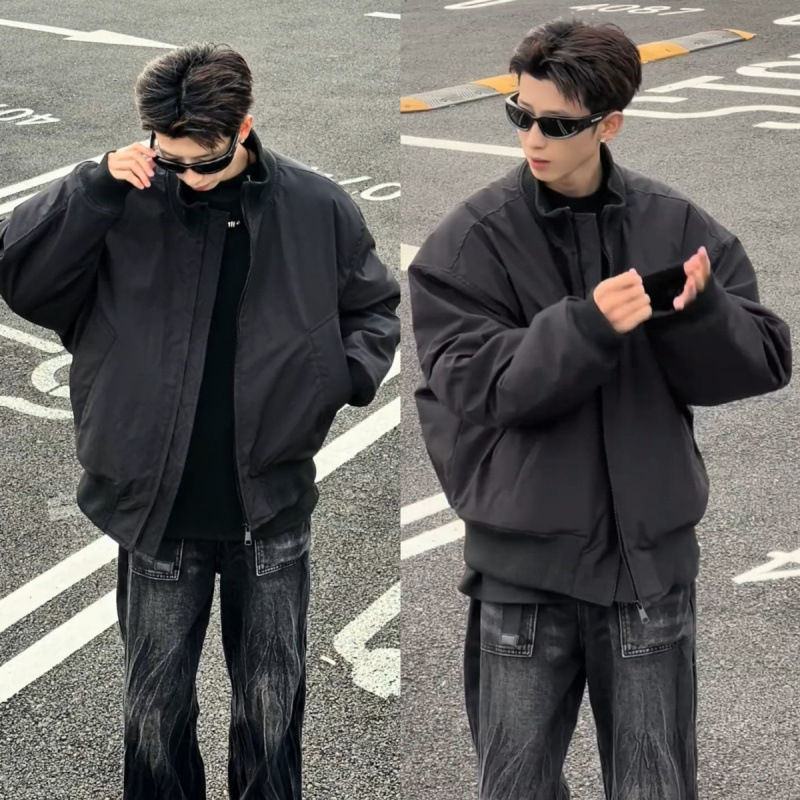 미국식 BOMBER JACKET COTTON-PADDED COAT 남자 겨울 패셔너블 프로필 냉방 코트 고급 센스 리퍼 핸섬 칼라 코튼 패딩 코트