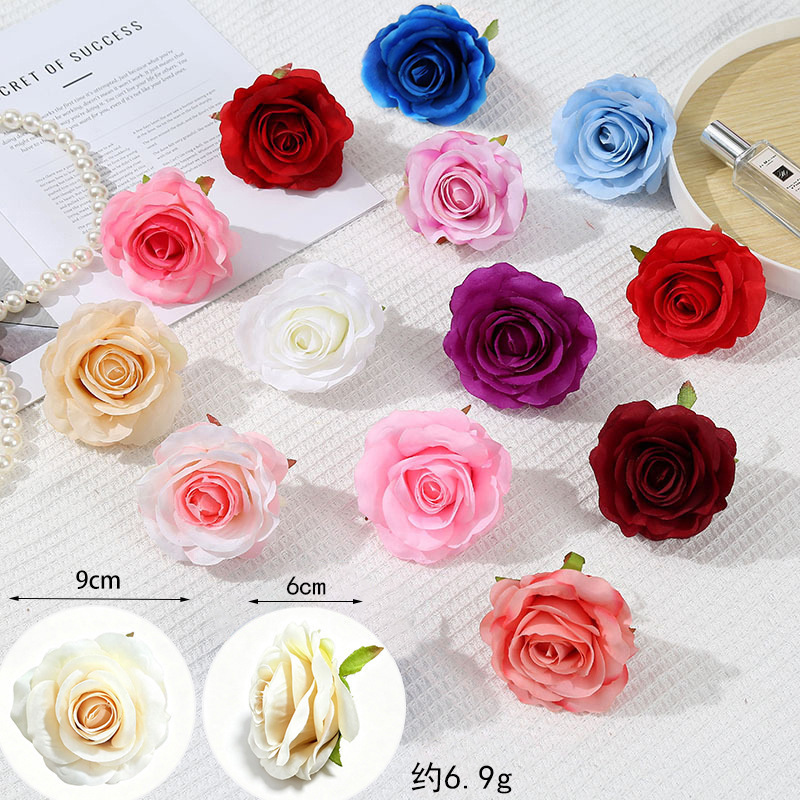 Decorative Artificial Flower Heads 9cm, Realistic Rose Flower Heads with Core, Rose Decoration for Car, Valentine's Day Rose Wall Decoration