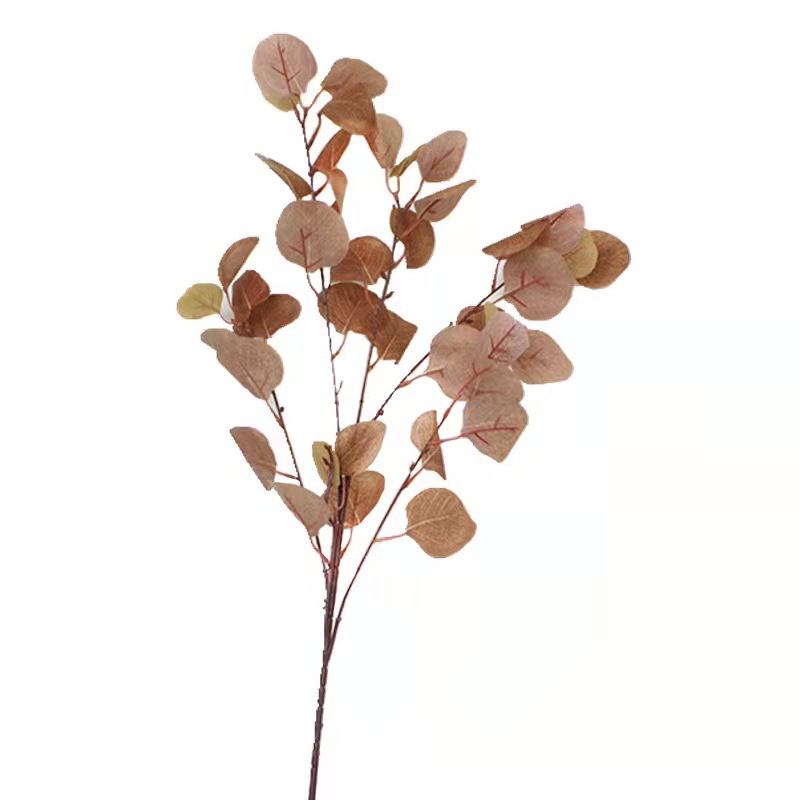 Planta artificial 5 tenedor hoja de manzana flor artificial rama de eucalipto dinero hoja arreglo floral hogar decoración de la boda flor
