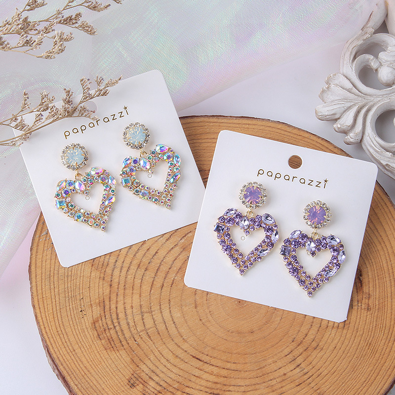 925 Silver Needle South Korea temperament color diamond earrings exaggerated love earrings