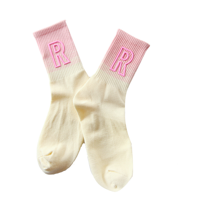 2025d New R For Women Gradient Color Mid-Calf Spring Summer Trendy Brand Personality Sports Women's Socks_voghion.com