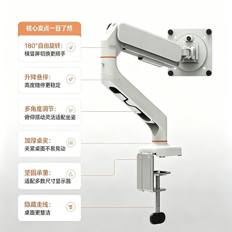 White laptop monitor stand aluminum alloy mechanical arm two-in-one arm without drilling screen bracket