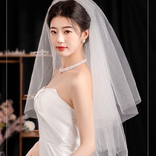 Factory Direct Sales Bridal Veil Double Layer Nude Gauze Metal Iron Hair Comb Wedding Short Veil Party Simple Veil Photo