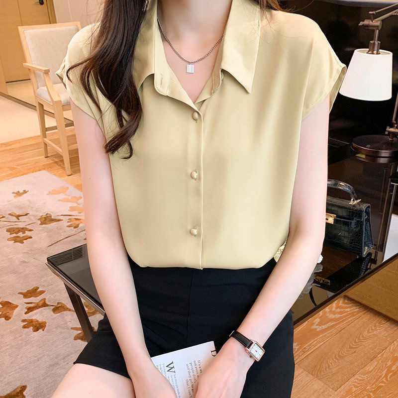 ニッチなデザインの女性用シャツ 2025 夏の新しい気質スリムシフォン半袖トッププロフェッショナルシャツ薄手|undefined