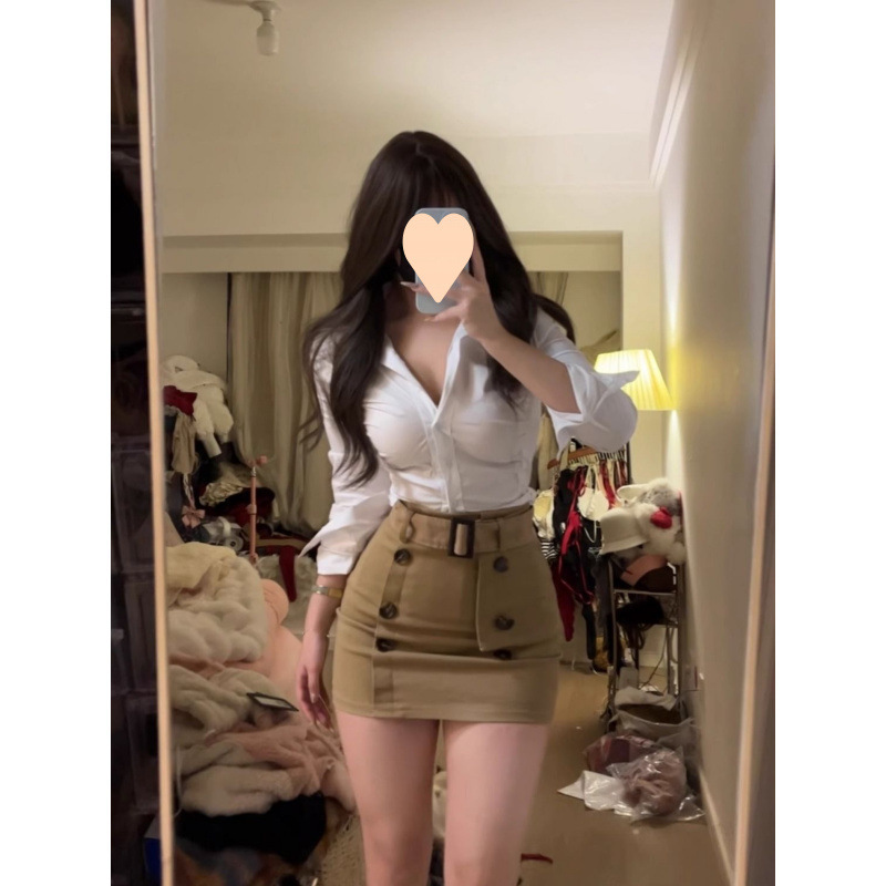 Pure Lust Hot Girl スーツ レディース 2025 春新作 スリムフィット 長袖シャツ ハイウエスト スカート 2点セット|undefined