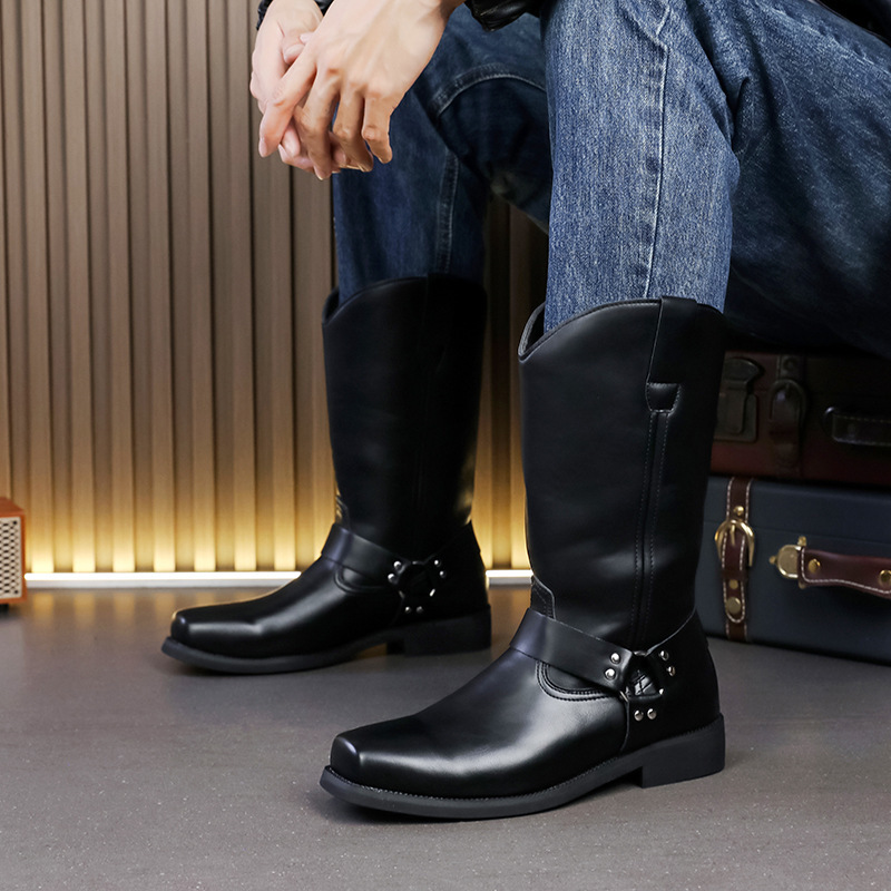 Botas de cuero para hombre de generación de cabello de una pieza, zapatos de cuero nuevos de gran tamaño transfronterizos, botas de caballero de caña alta para hombre de moda, estilo británico de moda