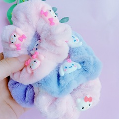 韓版可愛三麗鷗白色毛絨發圈甜美女孩毛毛大腸圈抓娃娃機卡通髮飾