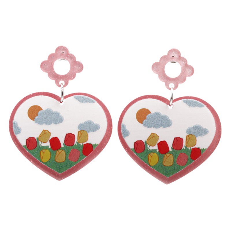 Pendientes de mariposa de corazón de acrílico de verano pendientes femeninos pendientes de flor en forma de corazón tridimensional transfronteriza europea y americana