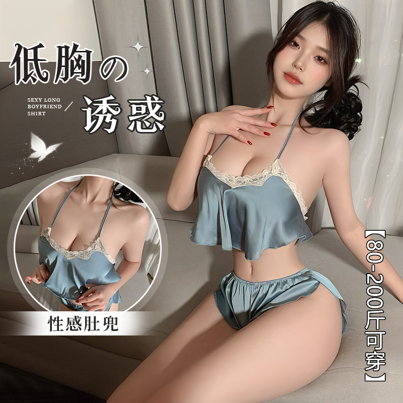 Cross-border sexy lingerie belly pocket lace-up plus size pajamas women's hot lace temptation suit foreign trade 1034