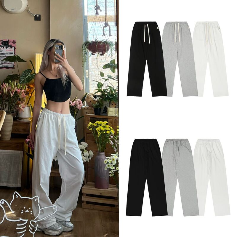 Glowny Casual Pants Slimming Straight Wide-Leg Elastic Waist Drawstring Loose Korean Lee Yuli Style Sweatpants