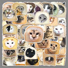 50张搞笑面包猫猫头贴纸文具卡通萌宠童趣表情包保温杯行李箱手账
