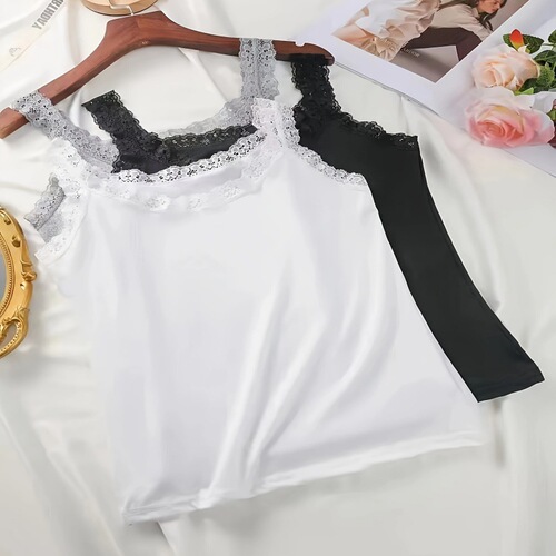 Hot-selling lace-trimmed camisole for women—summer high-elasticity plus-size outerwear base layer.