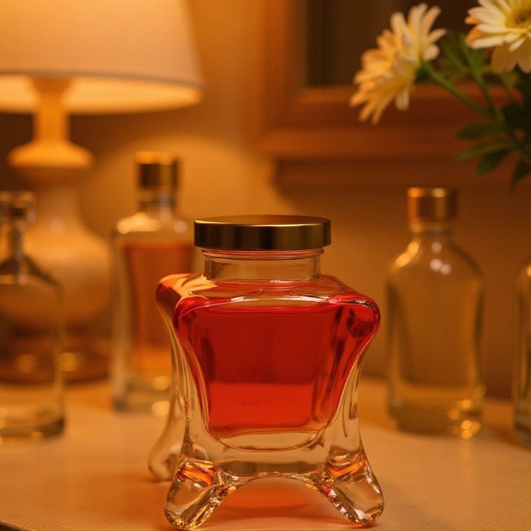 新款创意跨境方形鼎厚底玻璃瓶马口铁盖密封储物罐蜂蜜瓶糖果瓶