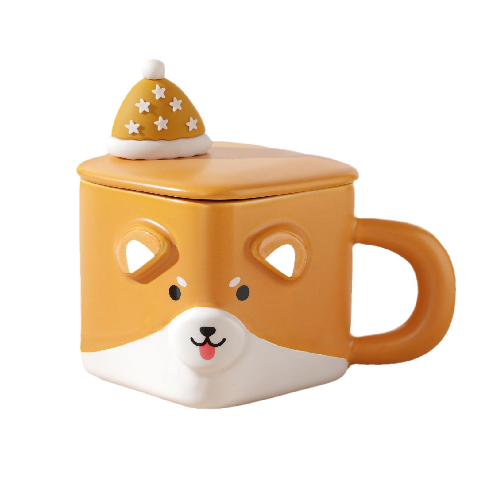 Taza de cerámica animal con forma de mascota linda de dibujos animados creativos con tapa Taza de agua de oficina doméstica de alto valor Taza de pareja