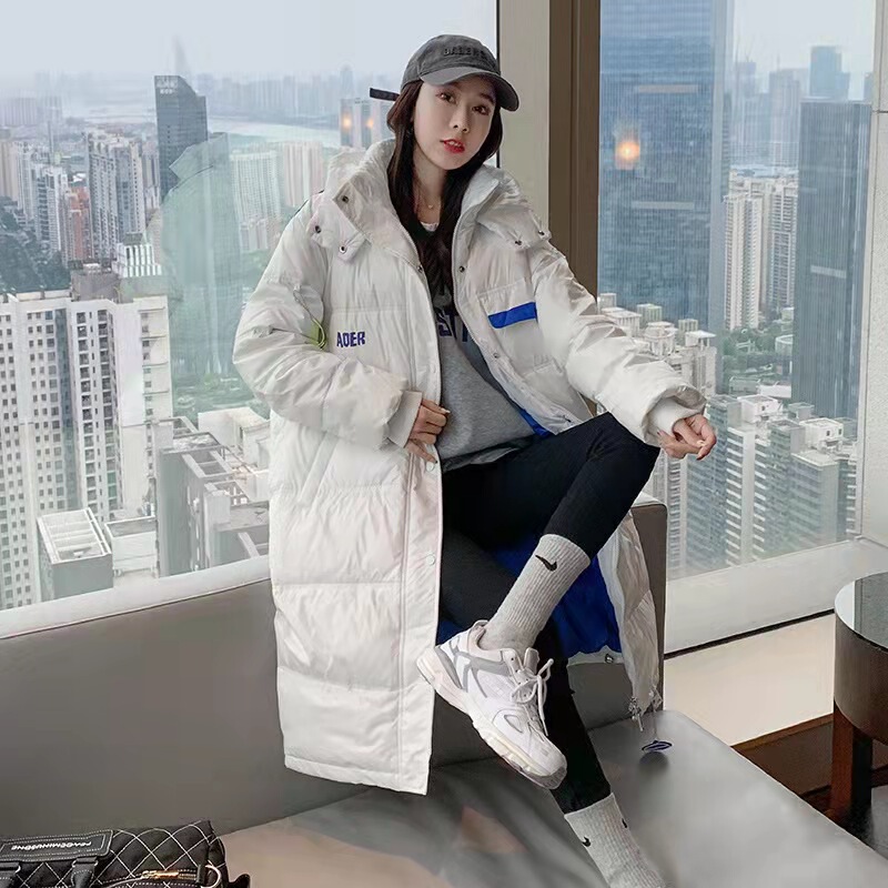 New Loose White Duck Down Women's Coat Women's Mid-length Knee-length Thickened Warm Fashionable Korean-style Hooded Down Jacket New Loose White Duck Down Women's Coat Women's Mid-length Knee-length Thickened Warm Fashionable Korean-style Hooded Down Jacket