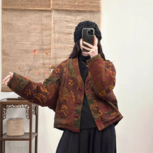 印花棉衣 205冬季新款 中式国风盘扣棉服女文艺复古立领外套