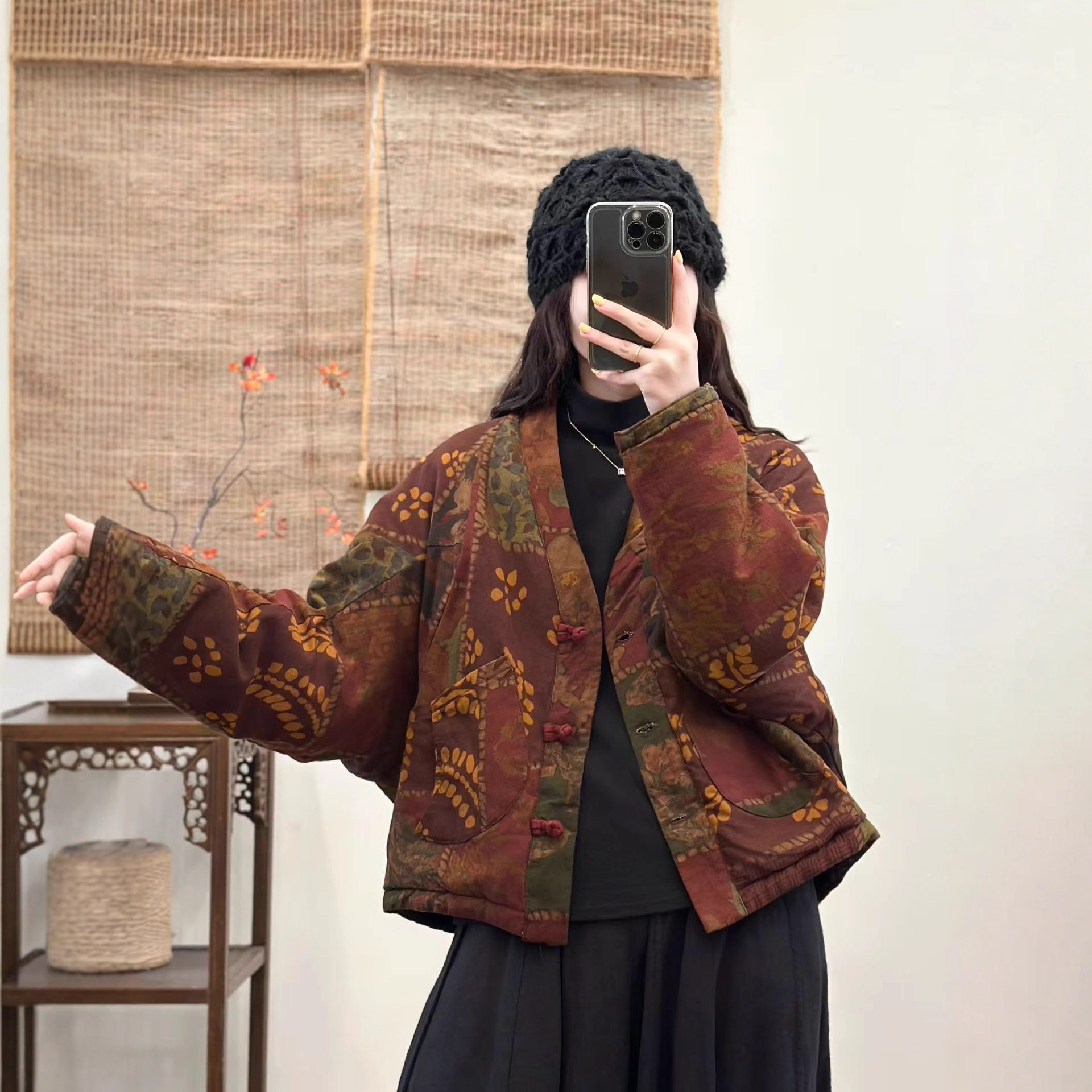 印花棉衣 205冬季新款 中式国风盘扣棉服女文艺复古立领外套