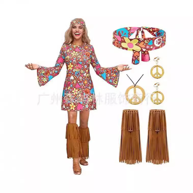 Cross-border New Halloween dress 70 s Hippie Senior Disco Headband Pants dress Cross-border New Halloween dress 70 s Hippie Senior Disco Headband Pants dress