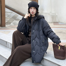 中老年款羽绒服女2025冬季时尚复古绗线连帽中长款保暖白鸭绒外套