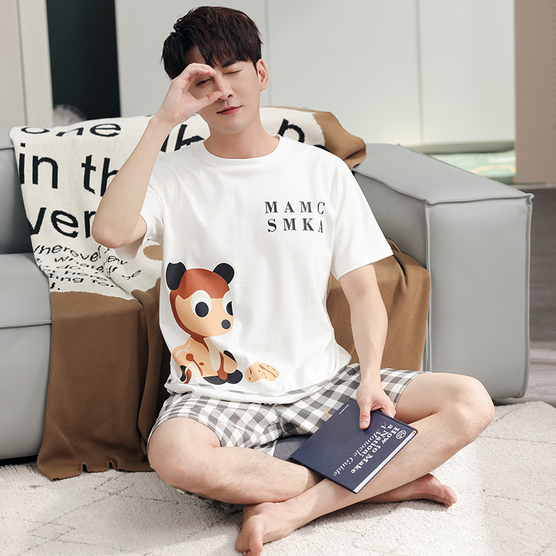 Pareja de pijamas de verano de algodón de manga corta de Internet celebridad oso lindo de dibujos animados nuevo camisón ropa de casa de las mujeres traje de verano