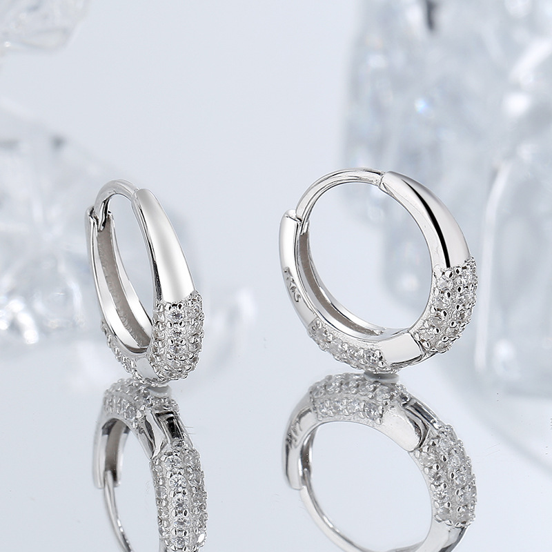 1 Pair Simple Style Solid Color Sterling Silver Inlay Zircon Hoop Earrings display picture 3