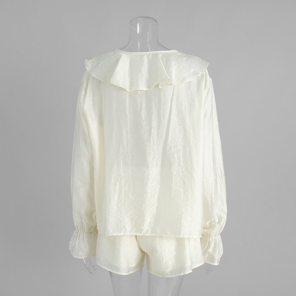 Women's French V Neck Ruffled Shirt And Shorts Set European American Style Summer Tie Front Clothing_ecoleips.com