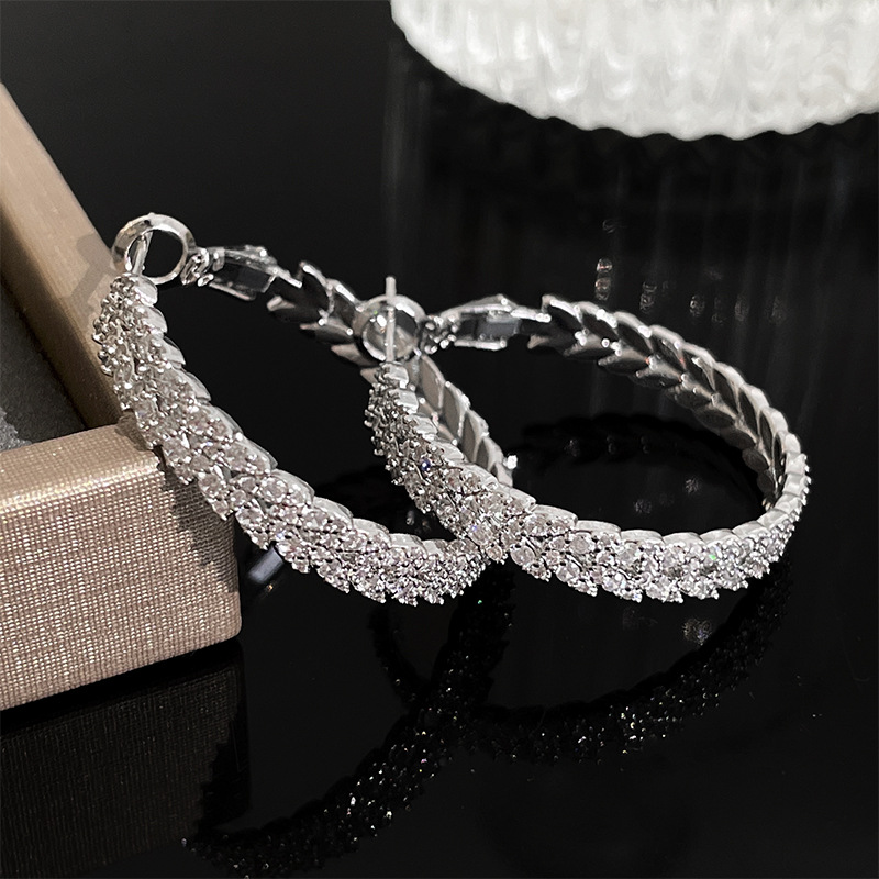 Fashion Circle Copper Inlay Zircon Earrings 1 Pair