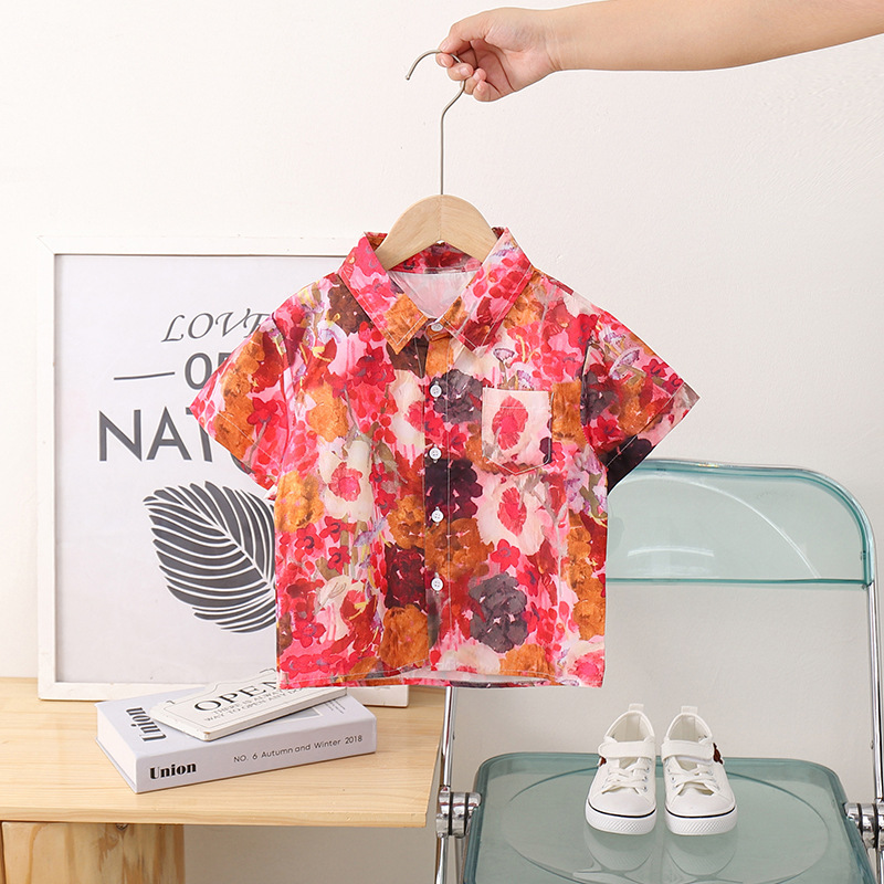 Boys and Girls Short-Sleeved Colorful Shirts and Shorts Daily Holiday Style Thin Shirts Children's New Summer Suits Cross-Border