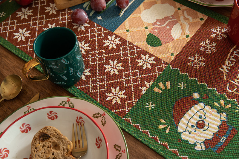 Christmas Jacquard Table Runner Polyester Cotton Decorative Flag_voghion.com