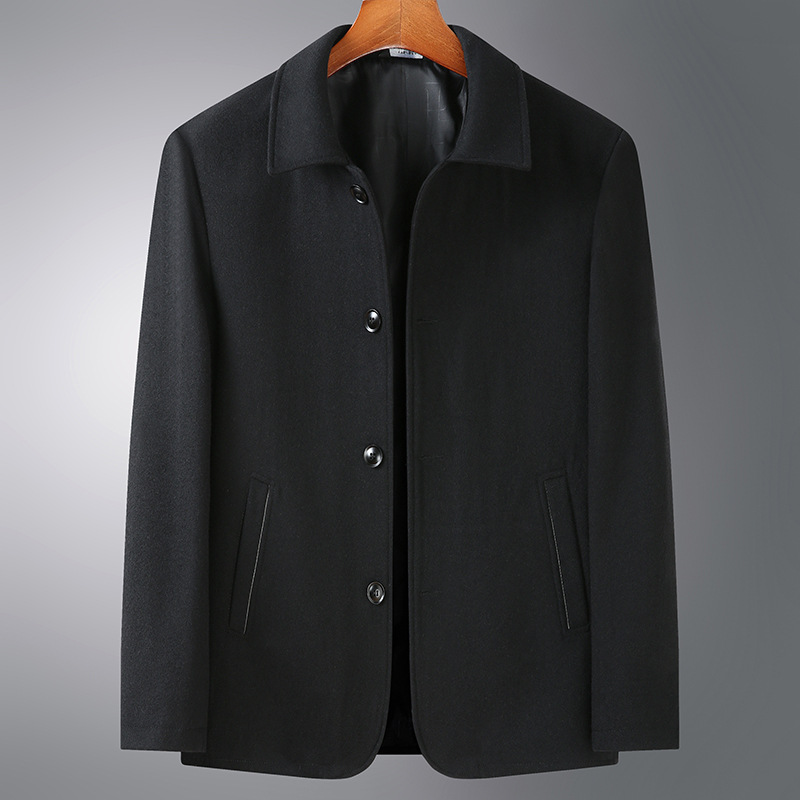 중년 플러스 사이즈 남성 비즈니스 울 재킷 코트 남자 짧은 뚱뚱한 남자 뚱뚱한 모직 코트