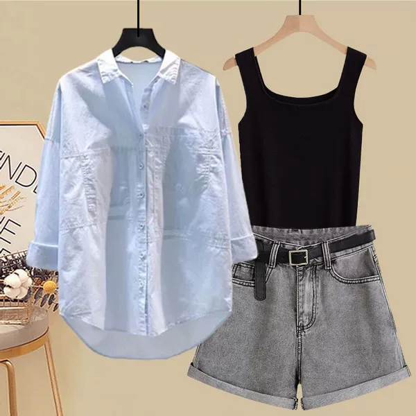 Vest, shirt, shorts, set, 3 piece set