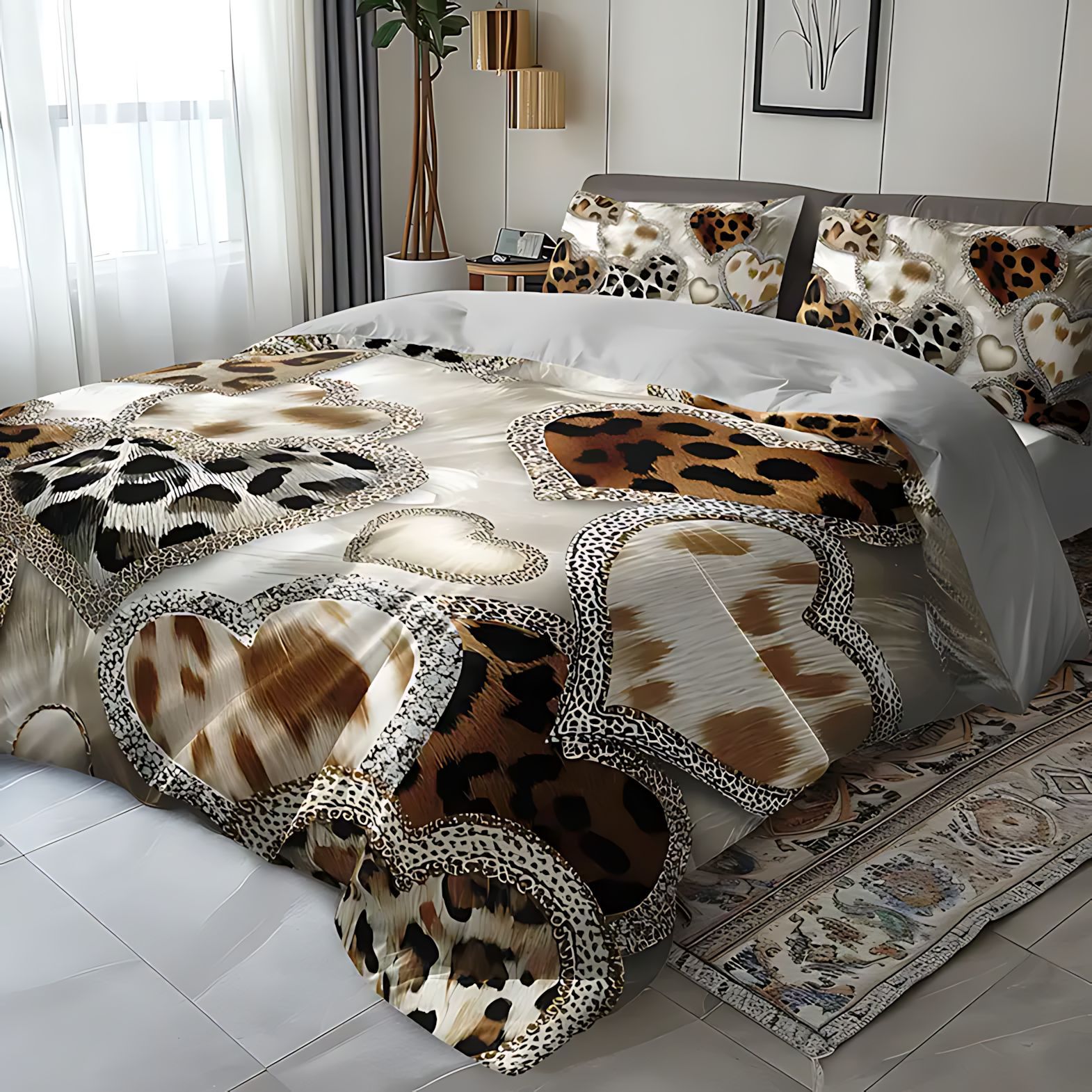TEMU / JIT ropa de cama transfronteriza amor leopardo impresión digital HD colcha de colcha fuente de fábrica