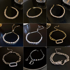 Real gold electroplated zircon geometric bracelet, Korean simple internet celebrity bestie bracelet, personalized and versatile diamond-encrusted hand jewelry for women