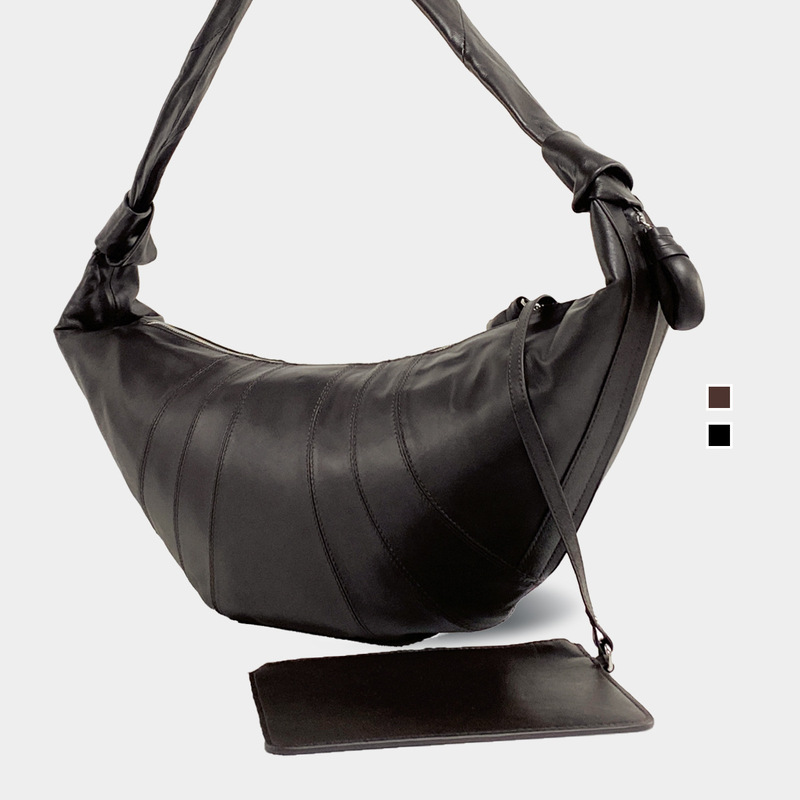 French Niche Designer Large Genuine Lambskin Leather Shoulder Bag, Croissant Bag, Crossbody Bag for Women, Versatile