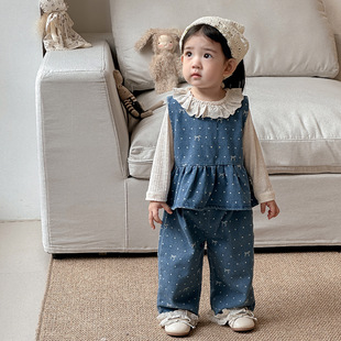 Dianxi Girls' Suits, Spring Clothes, New Fashionable Infant Denim Vests, Pants, Bottoming Shirts, Spring & Fall Baby Clothes