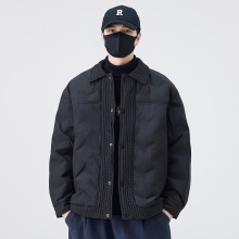 冬季新款麦穗拼接翻领羽绒服男士短款潮牌宽松防寒保暖白鸭绒外套