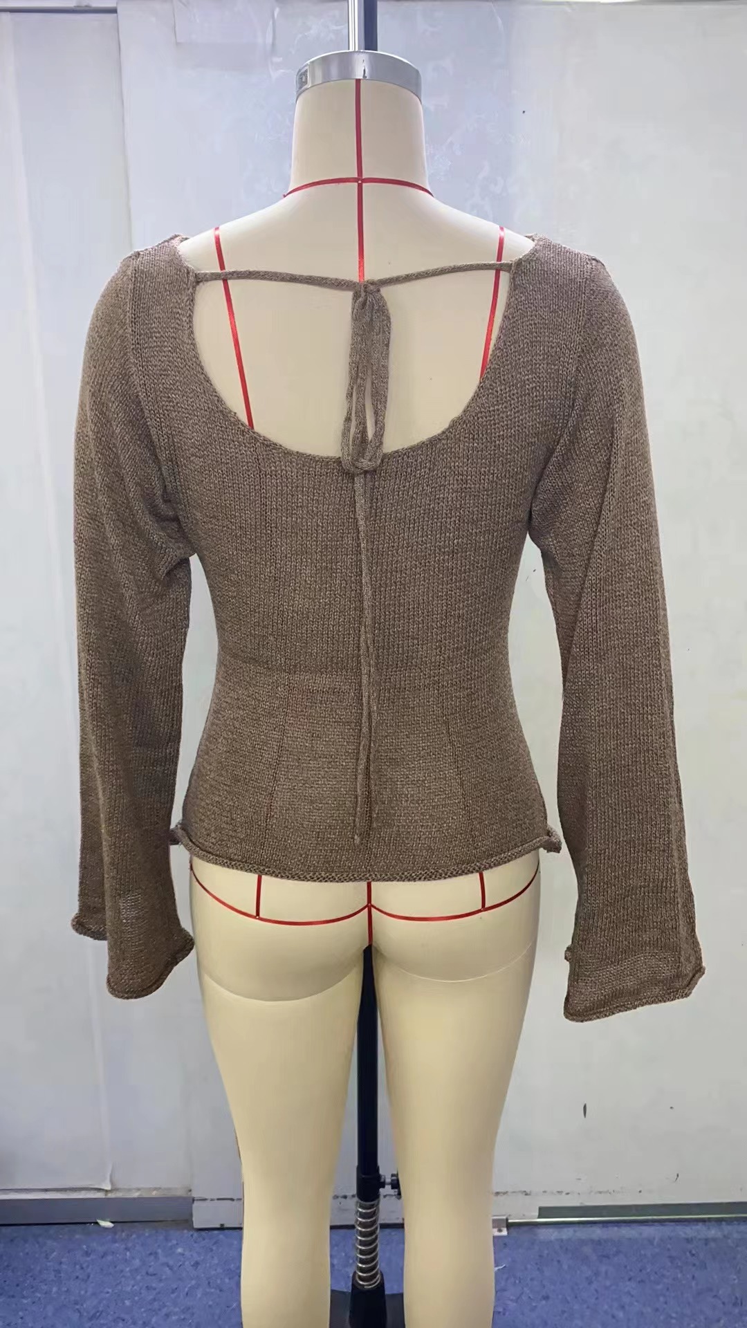 Women's Knitted Trumpet Sleeve Sweater Sexy Backless Pullover_voghion.com