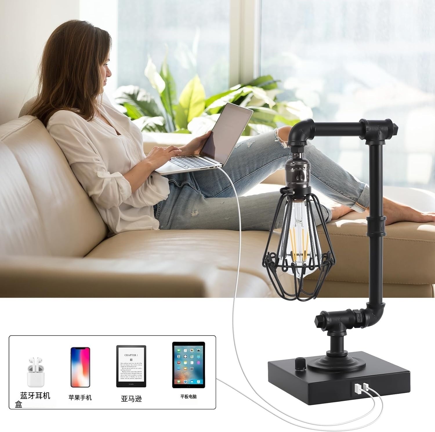 Lámparas transfronterizas Zhongshan retro industrial americana dormitorio lámpara de mesa bar lámpara de tubería de hierro forjado estilo industrial retro