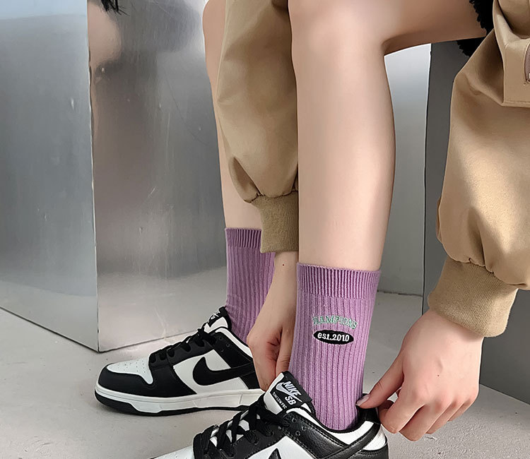 57g Weight Socks Classification Socks Lingerie Type Cotton Fabric Type A Pair Quantity Daily, Shopping Occasion Color Block Pattern All Seasons Season Women's Gender Sweet Style Women's Lady Sweet Color Block Cotton Crew Socks A Pair 5