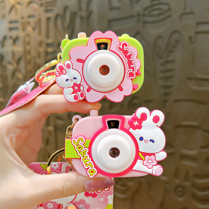 Genuine rabbit, camera, keychain, bag accessory, Birthday gift